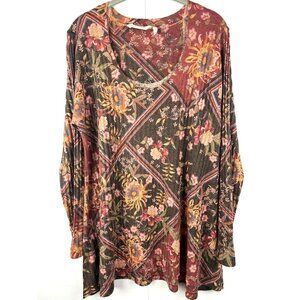 Soft Surroundings Tunic Top PL Knit Ribbed Patchwork Floral‎ Long Sleeve Shirt